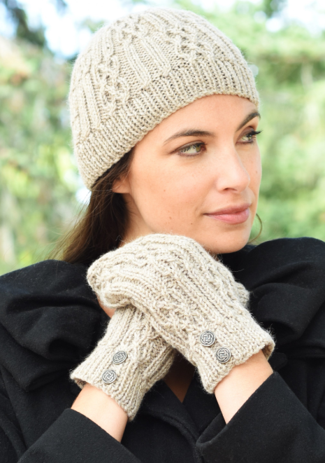 Cascade 220 Solids - Celtic Cable and Rib Beanie & Mittens